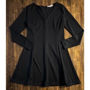 Ann Taylor Loft Women’s 10 Dress Fit & Flare Long Sleeve V Neck Stretch Black